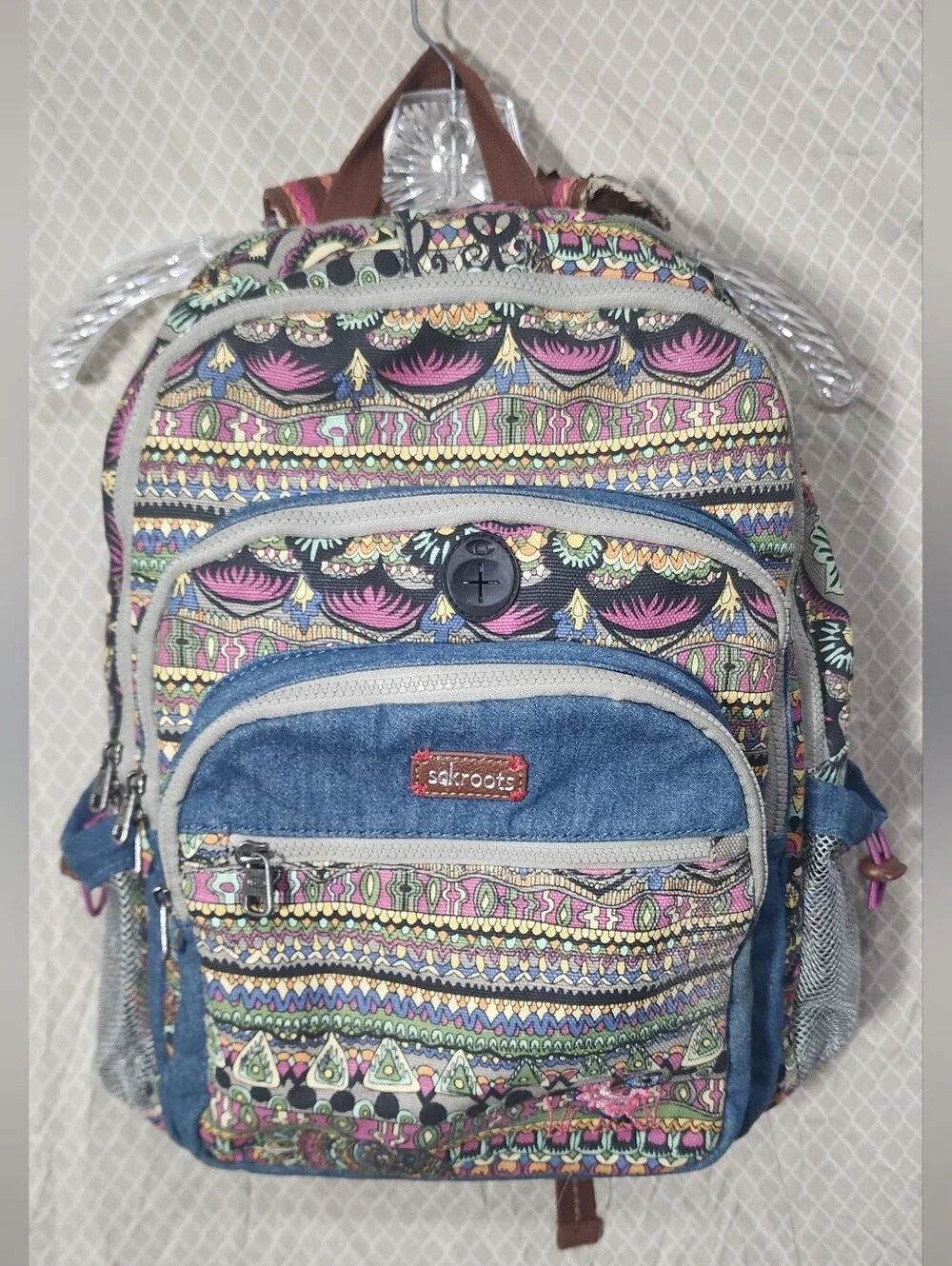 Sakroots Artist Circle Full Size Backpack Peace Love Bohemian Pattern Used